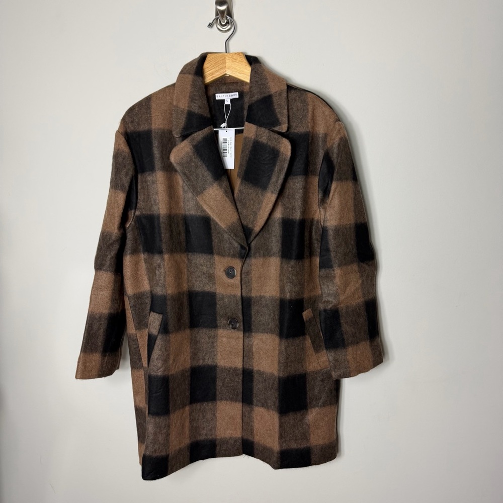 NEW Baltic Born Kirsti Coat Buffalo Check Plaid Brown Black Jacket Large - Picture 5 of 12